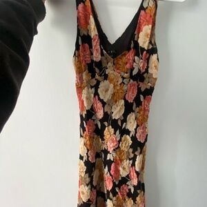 Pink and Tan Sleeveless V-Neck Slip Midi Dress